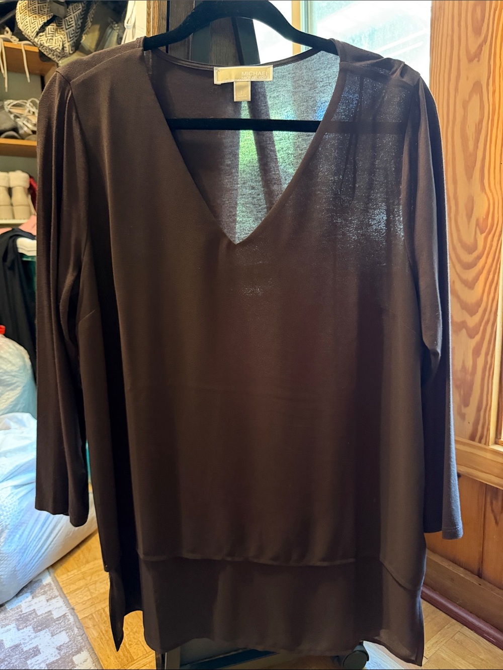 Michael Kors Brown V-Neck Long Sleeve Tunic Top